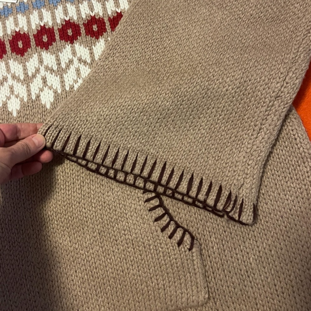 Zara limited edition brown camel Fair Isle wool jacquard poncho sweater … - Picture 11 of 14